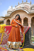 Rust Orange Fendy Silk Anarkali Palazzo Set | Your Designer Studio