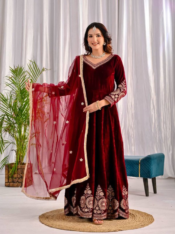 Premium Velvet Embroidered Anarkali Suit – Your Designer Studio
