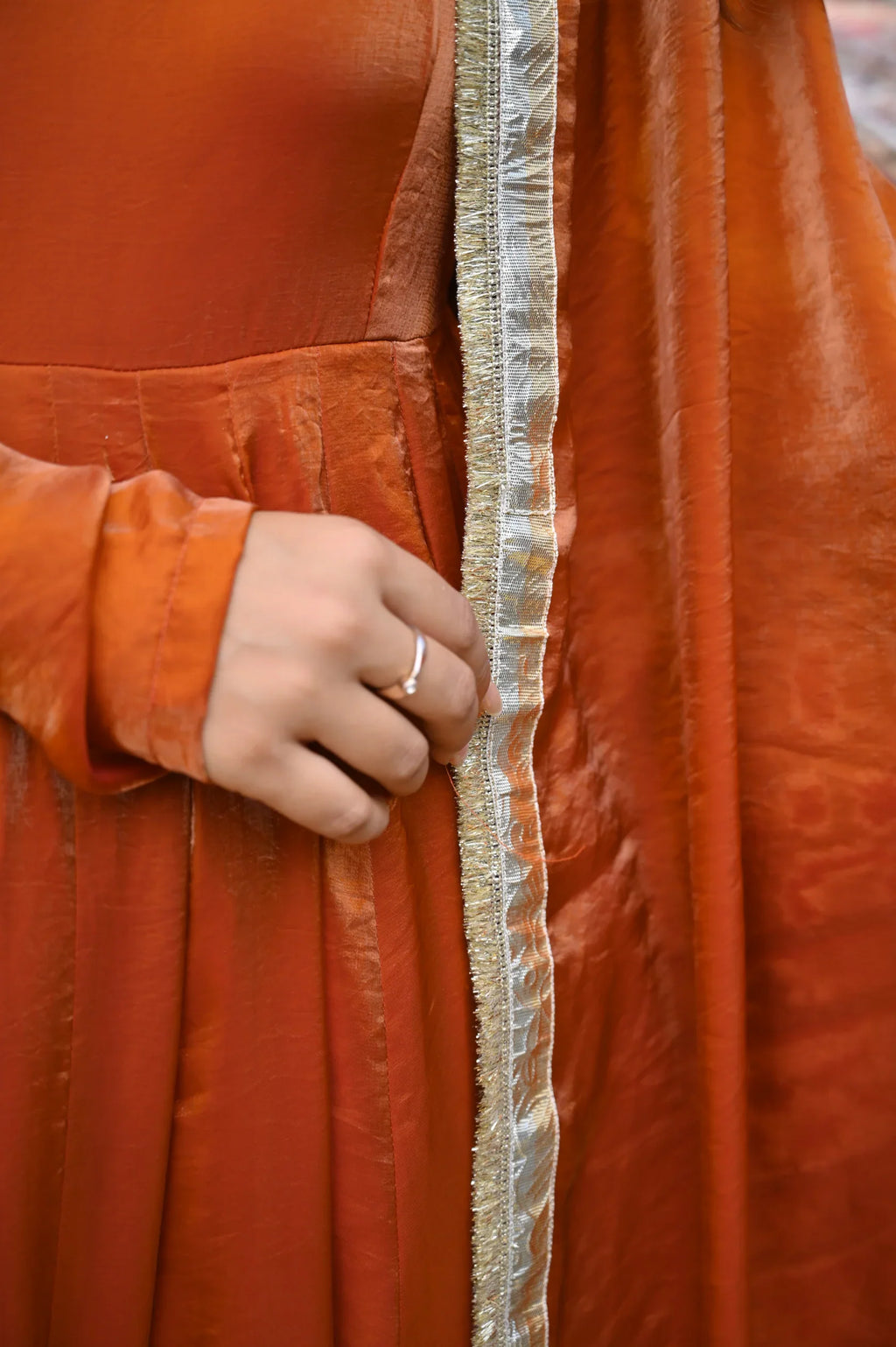 Rust Orange Fendy Silk Anarkali Palazzo Set | Your Designer Studio