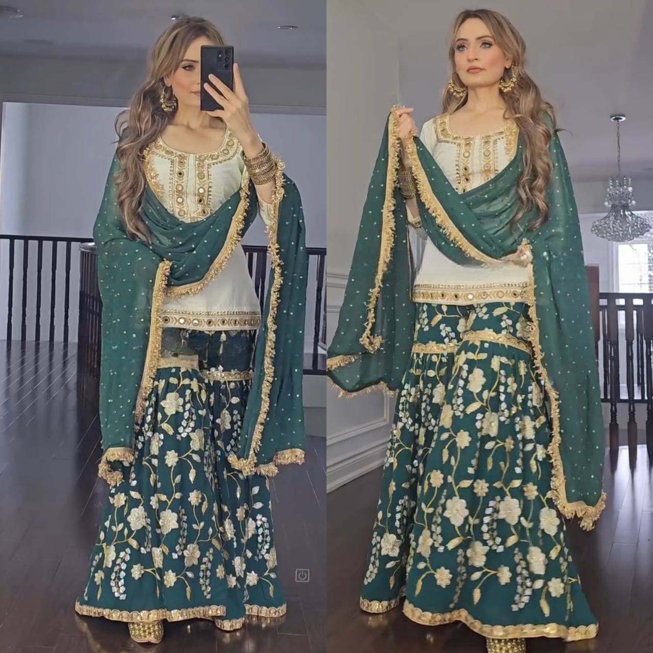 Fancy Style Malay Silk Sharara Suit for Party & Festive Wear