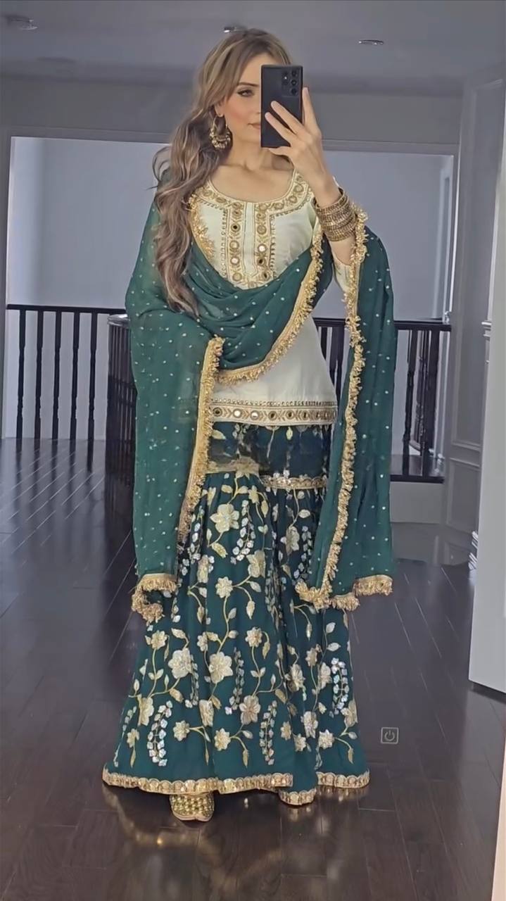 Fancy Style Malay Silk Sharara Suit for Party & Festive Wear