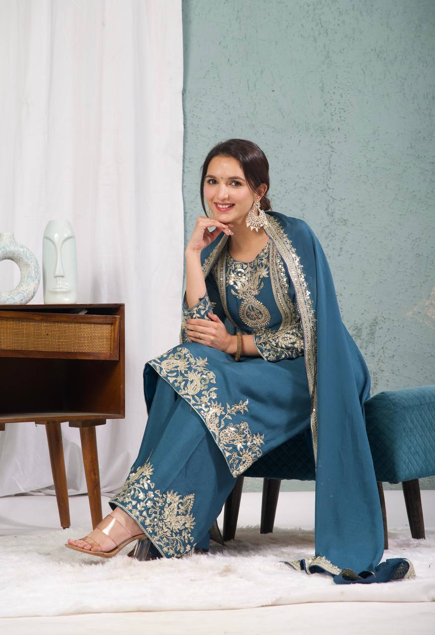 Heavy Embroidered Chinnon Silk Set