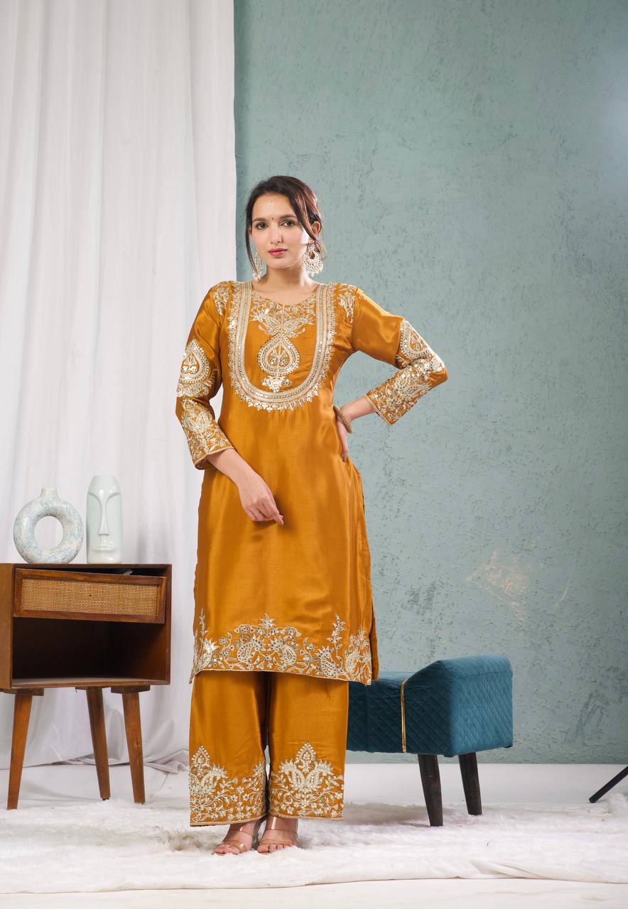Heavy Embroidered Chinnon Silk Set
