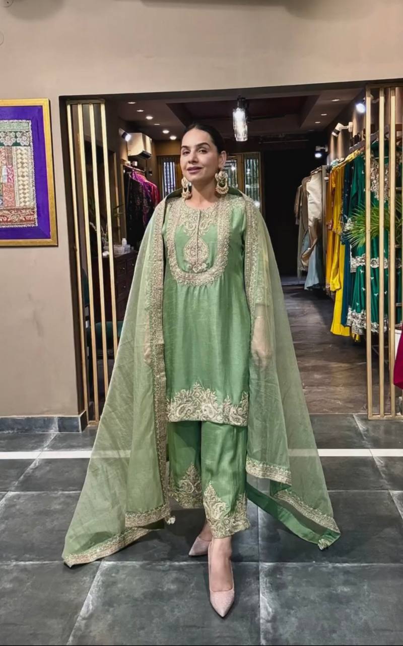 Heavy Embroidered Chinnon Silk Set