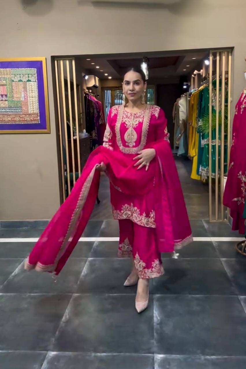 Heavy Embroidered Chinnon Silk Set