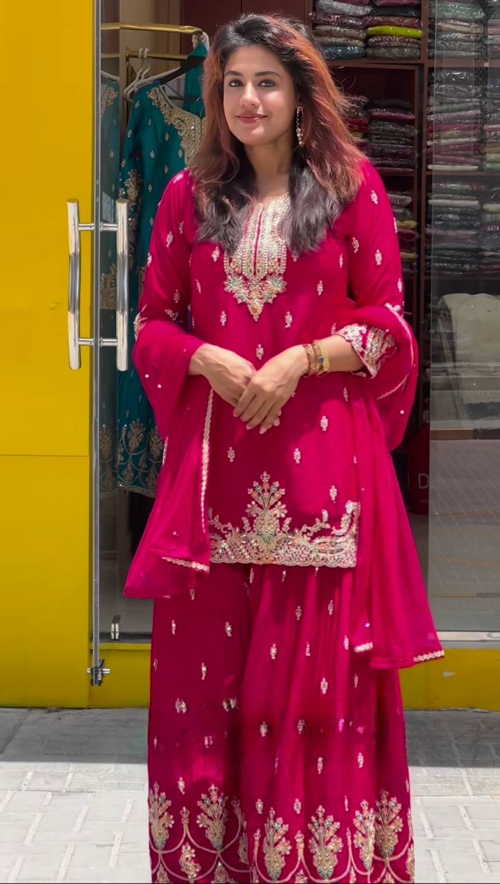 Premium Chinon Silk Party Wear with Dupatta