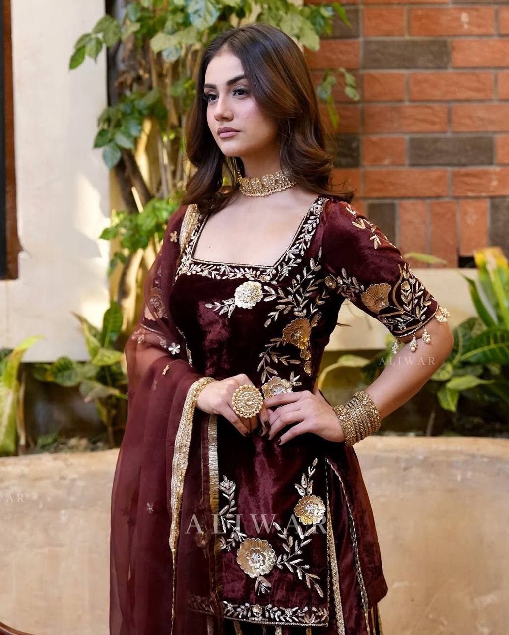 Premium Designer Velvet Sharara Suit with Heavy Embroidery & Net Dupatta