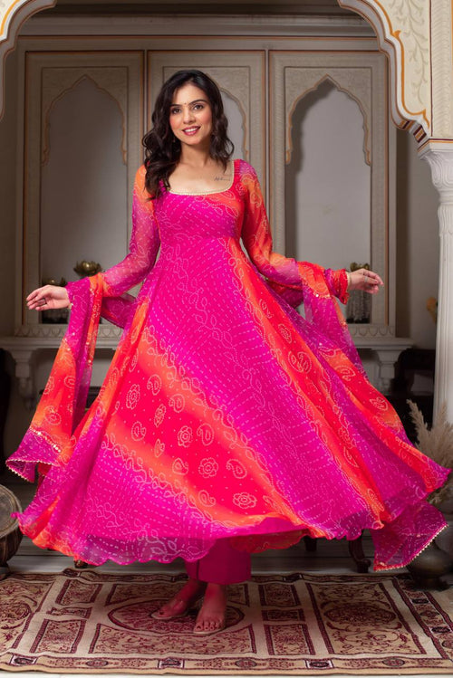 Designer Ombre Digital Print Anarkali Suit Set with Printed Dupatta