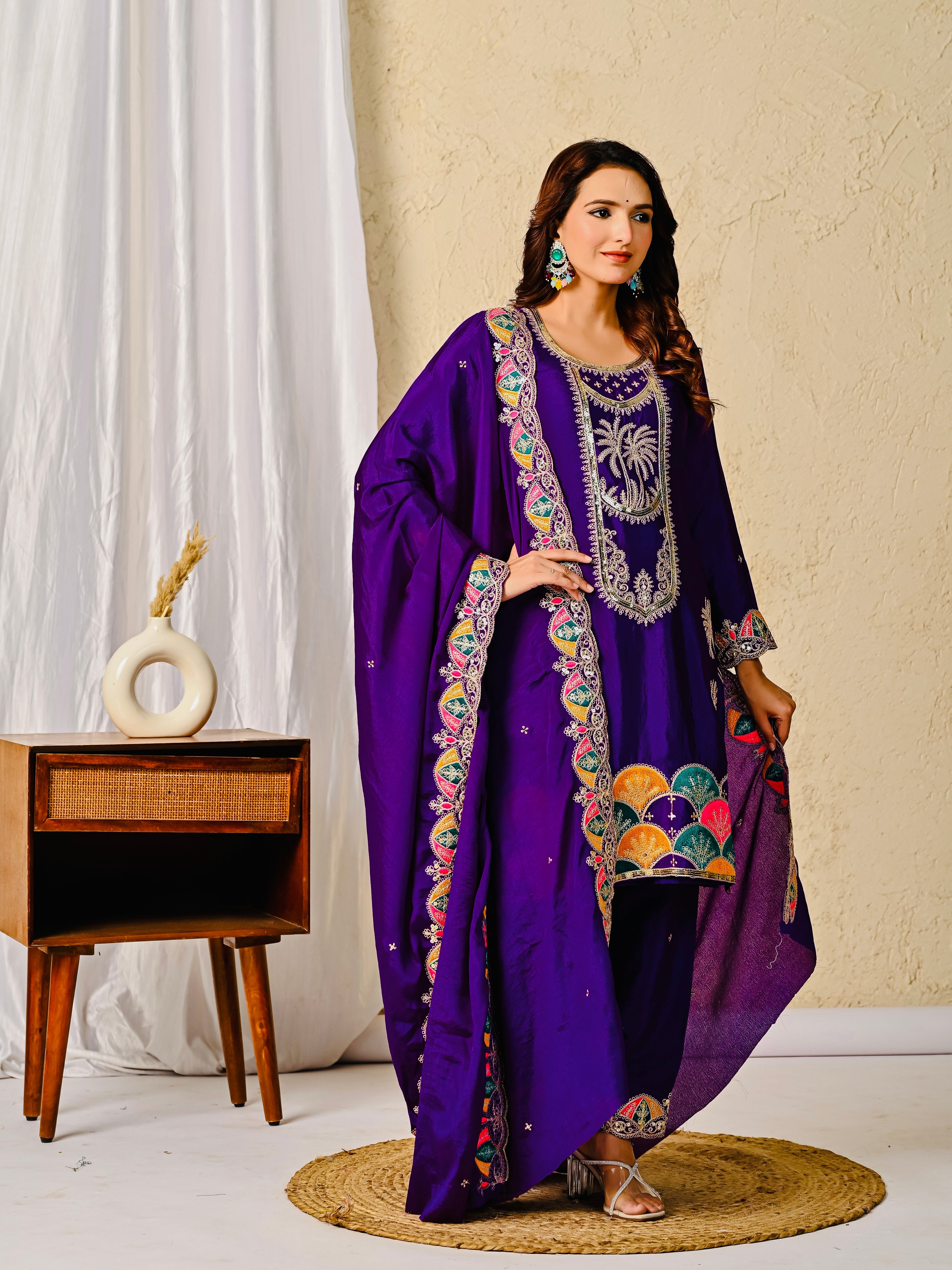 Premium Chinnon Silk Embroidered Party Wear Suit