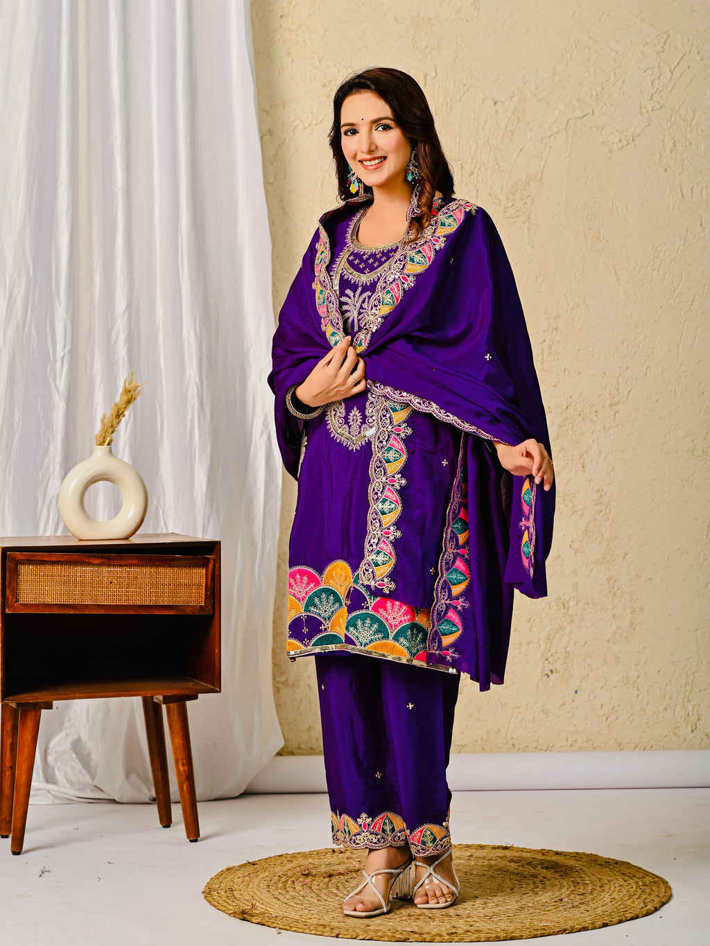 Premium Chinnon Silk Embroidered Party Wear Suit