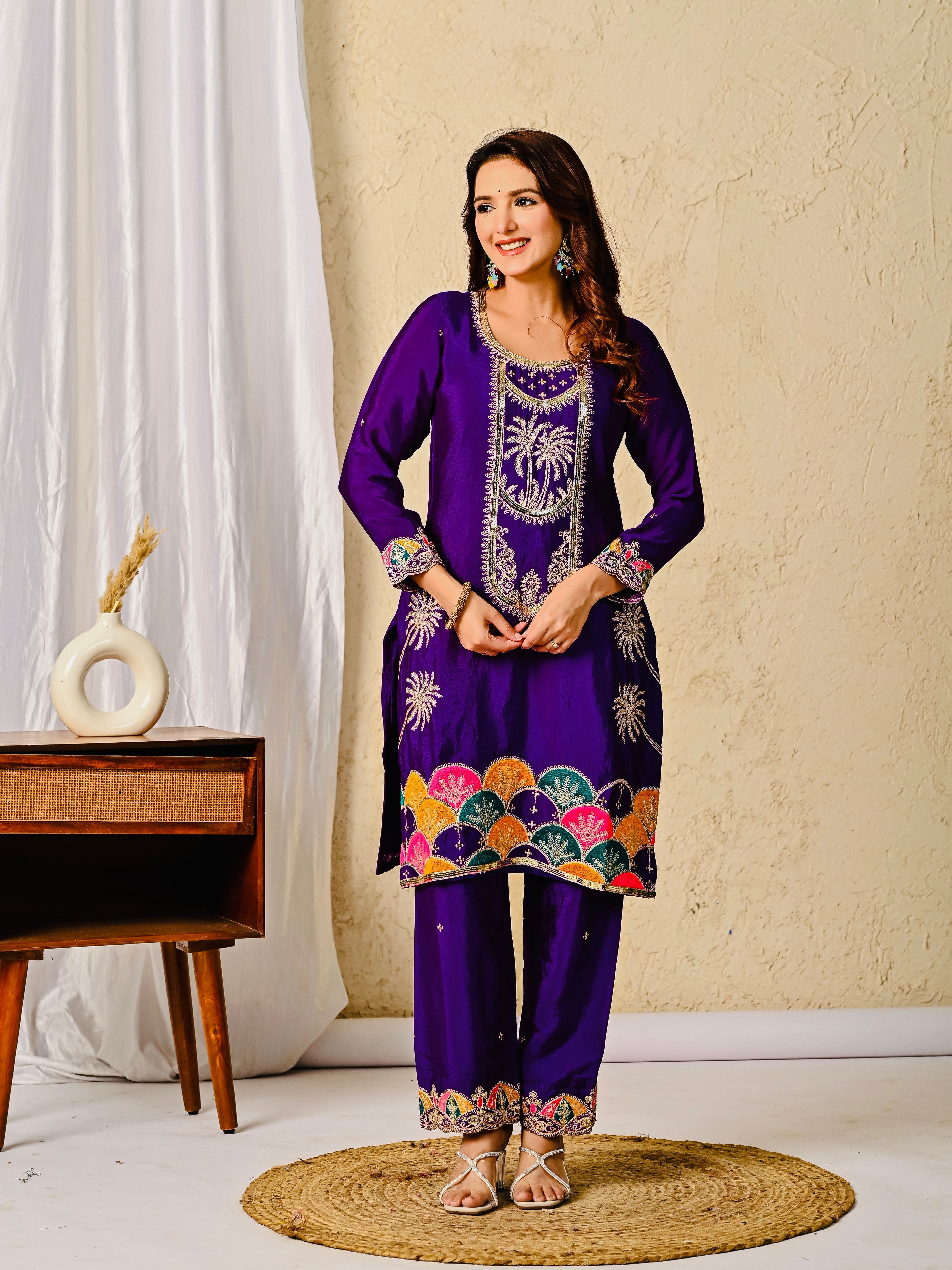 Premium Chinnon Silk Embroidered Party Wear Suit
