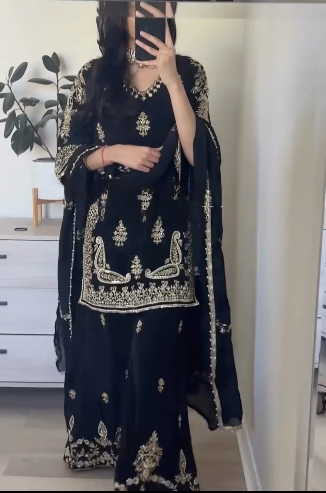 Stylish Embroidered Chinnon Silk Palazzo Set with Dupatta