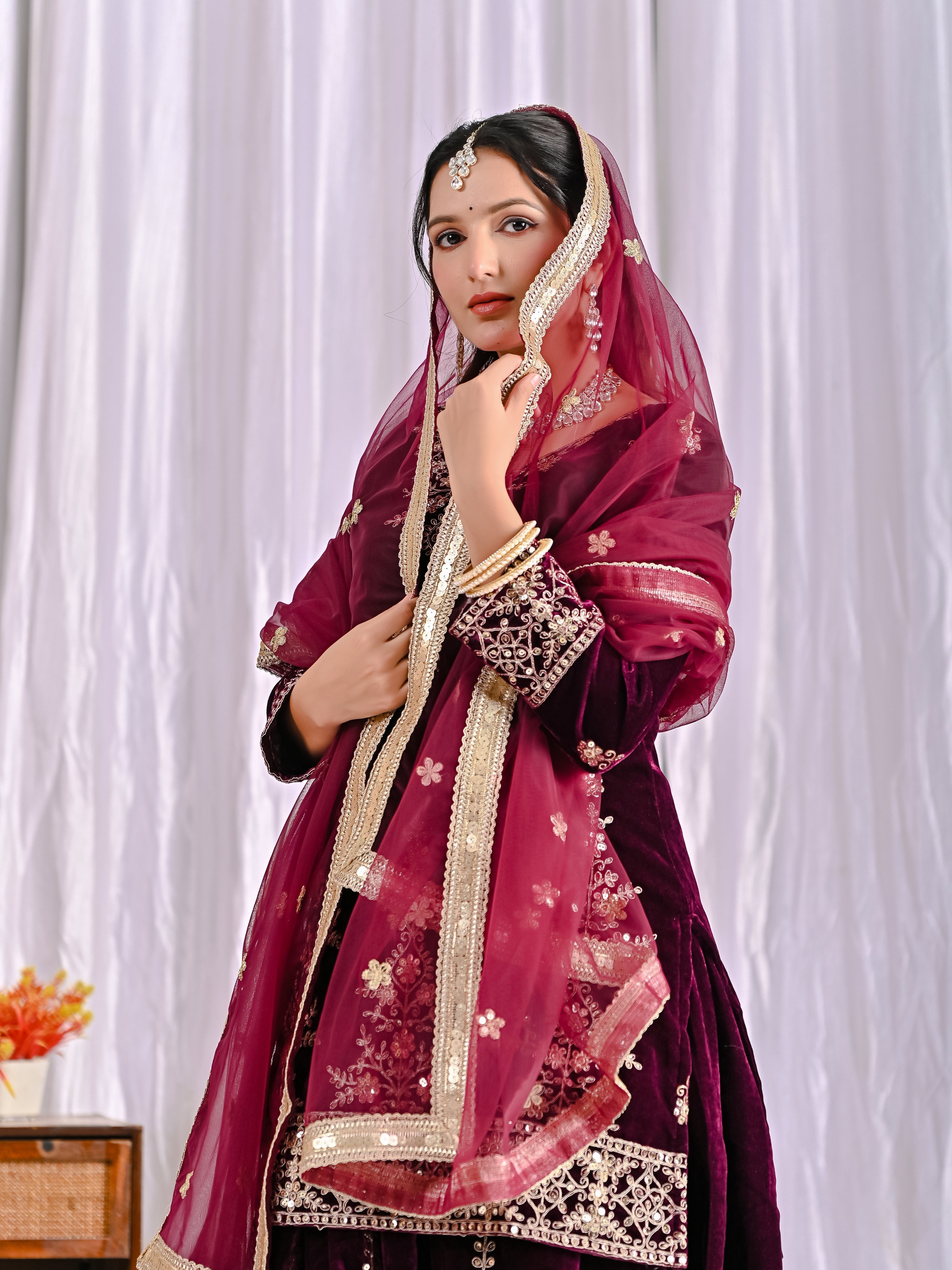 Royal Velvet Embroidered Party Wear Sharara Set (ND-5052)