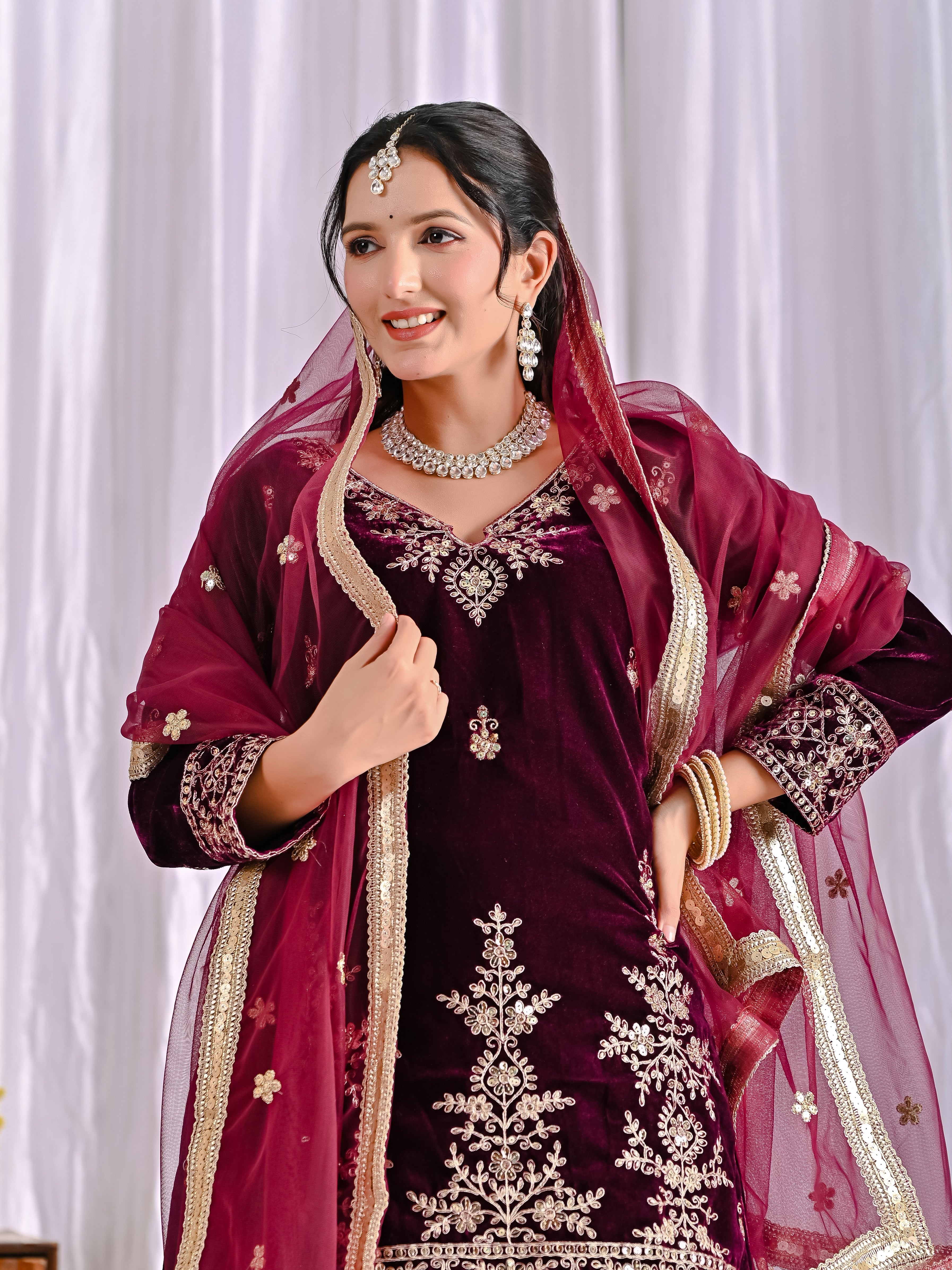 Royal Velvet Embroidered Party Wear Sharara Set (ND-5052)