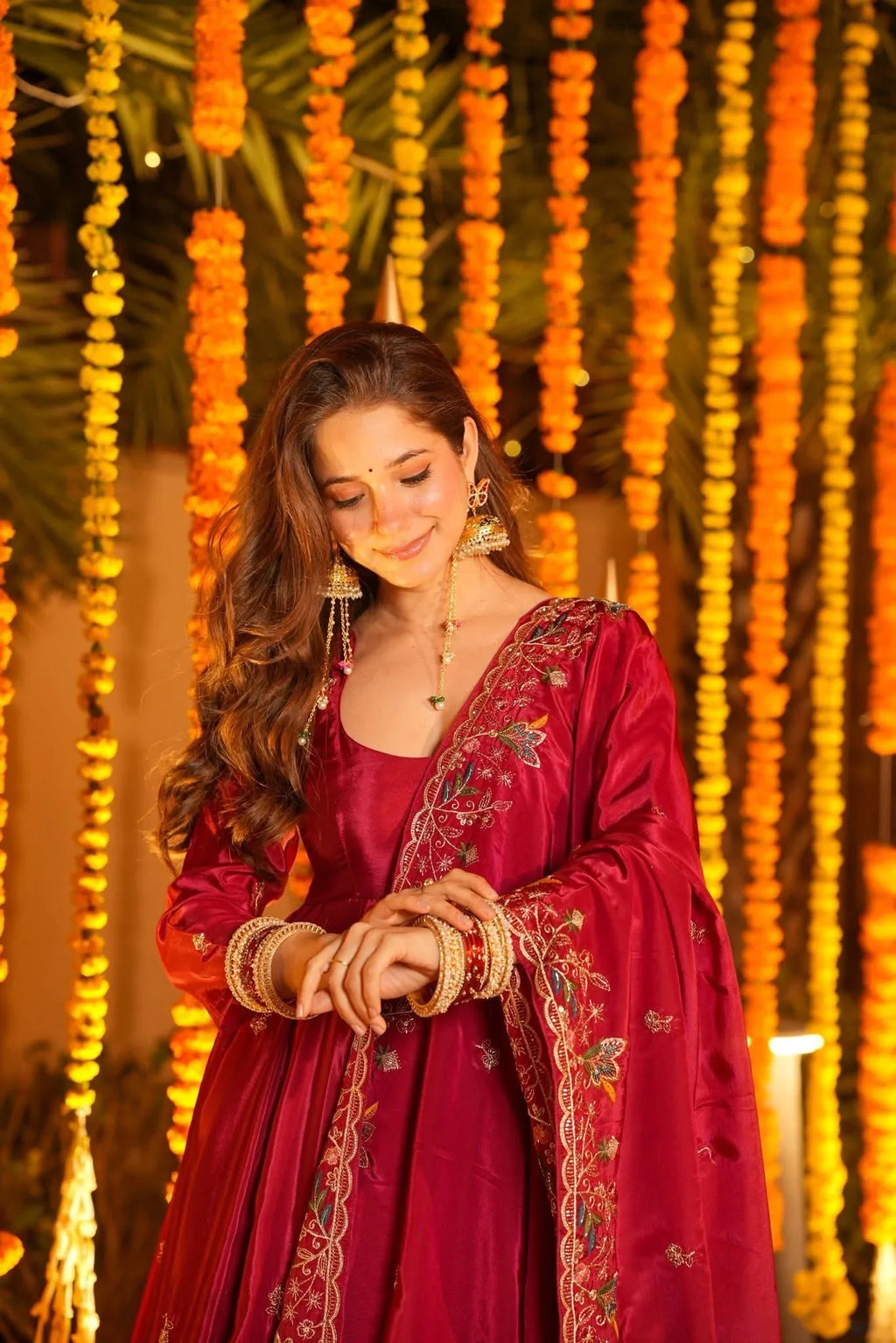 Your Designer Studio Wine Organza Kurta Palazzo Set with Embroidered Dupatta