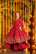 Your Designer Studio Wine Organza Kurta Palazzo Set with Embroidered Dupatta
