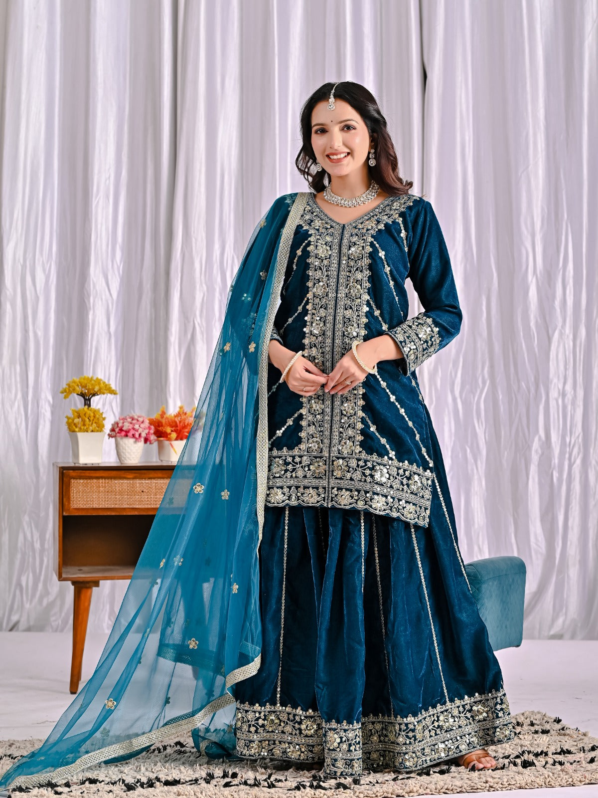 Heavy Velvet Sharara Suit with Sequin Work Dupatta