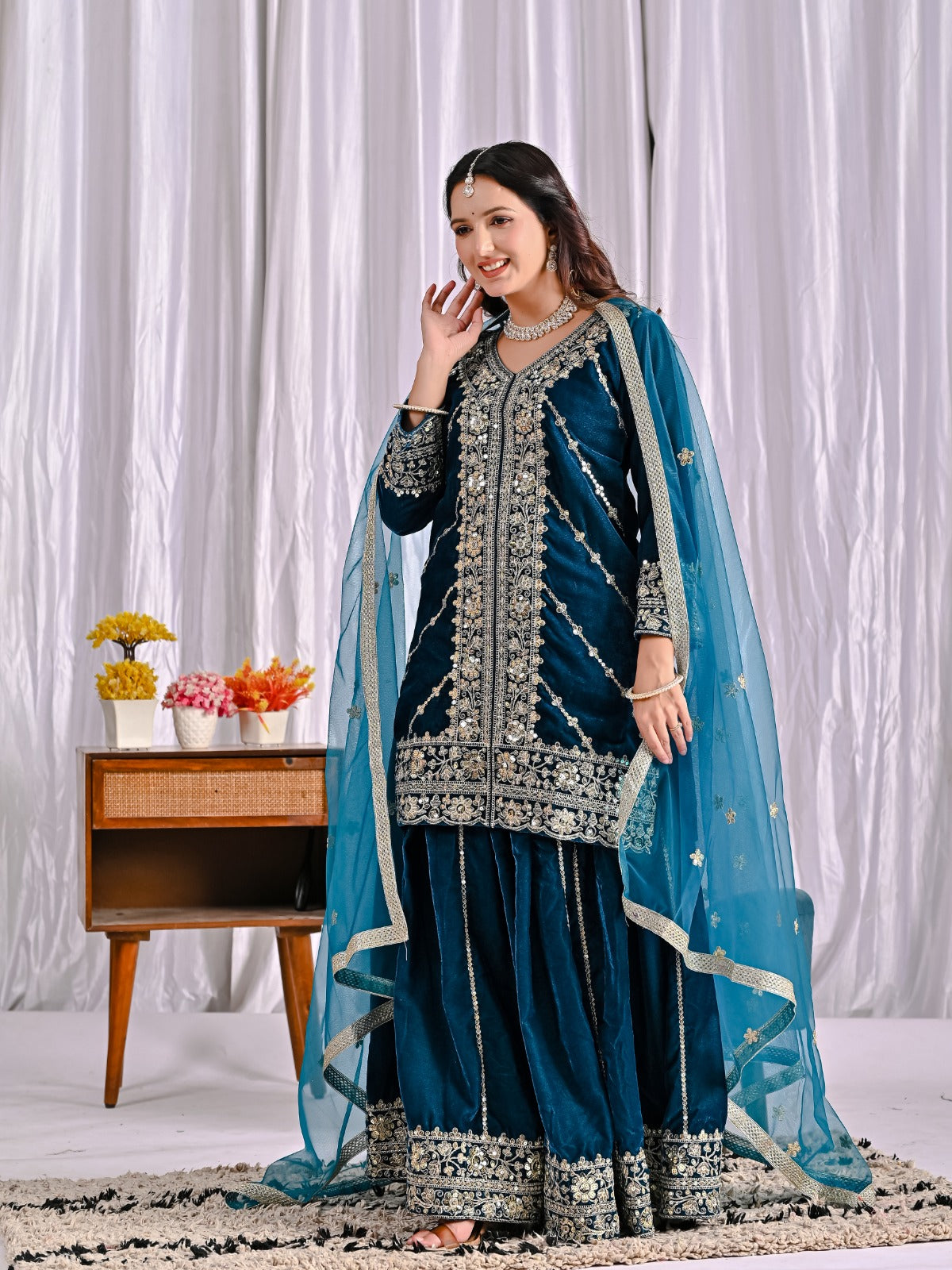 Heavy Velvet Sharara Suit with Sequin Work Dupatta