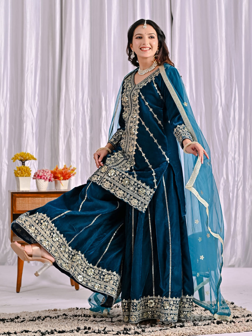 Heavy Velvet Sharara Suit with Sequin Work Dupatta