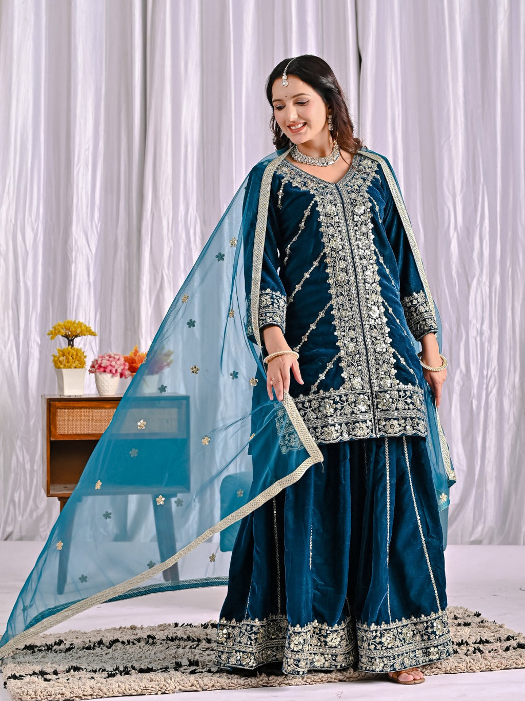 Heavy Velvet Sharara Suit with Sequin Work Dupatta