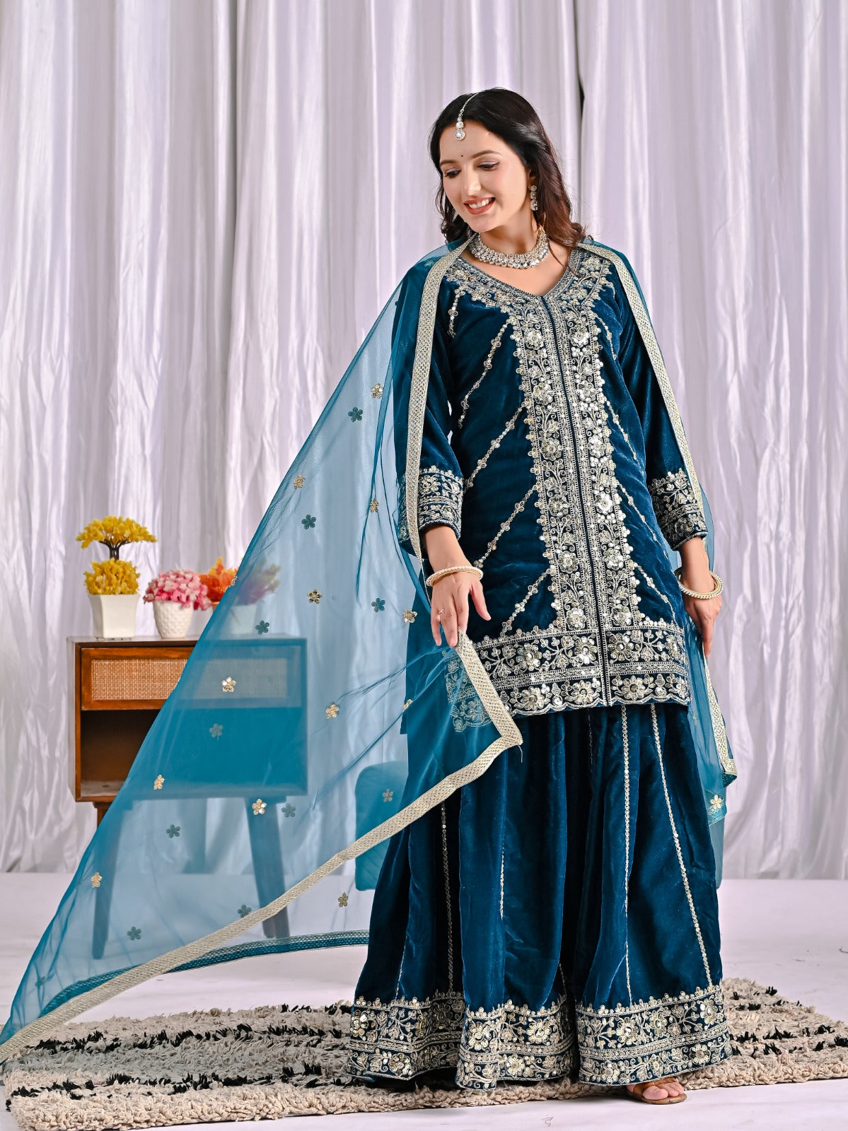 Heavy Velvet Sharara Suit with Sequin Work Dupatta