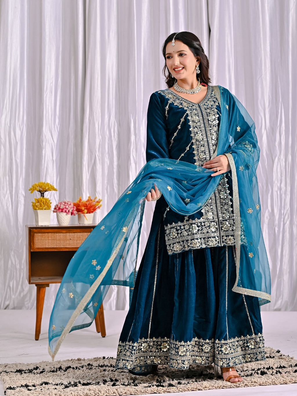 Heavy Velvet Sharara Suit with Sequin Work Dupatta