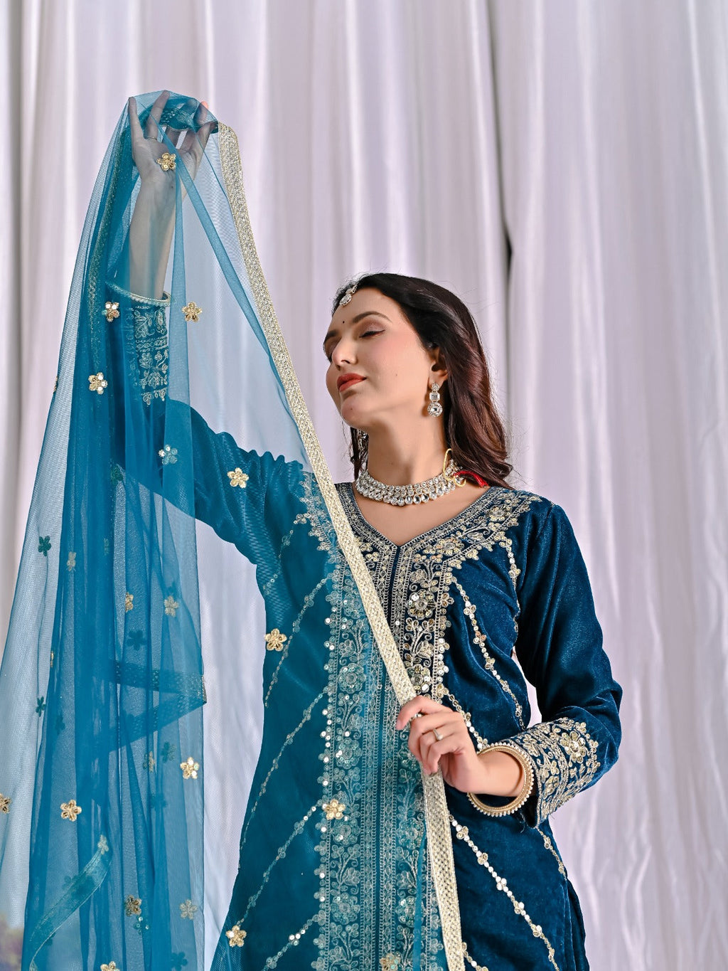 Heavy Velvet Sharara Suit with Sequin Work Dupatta