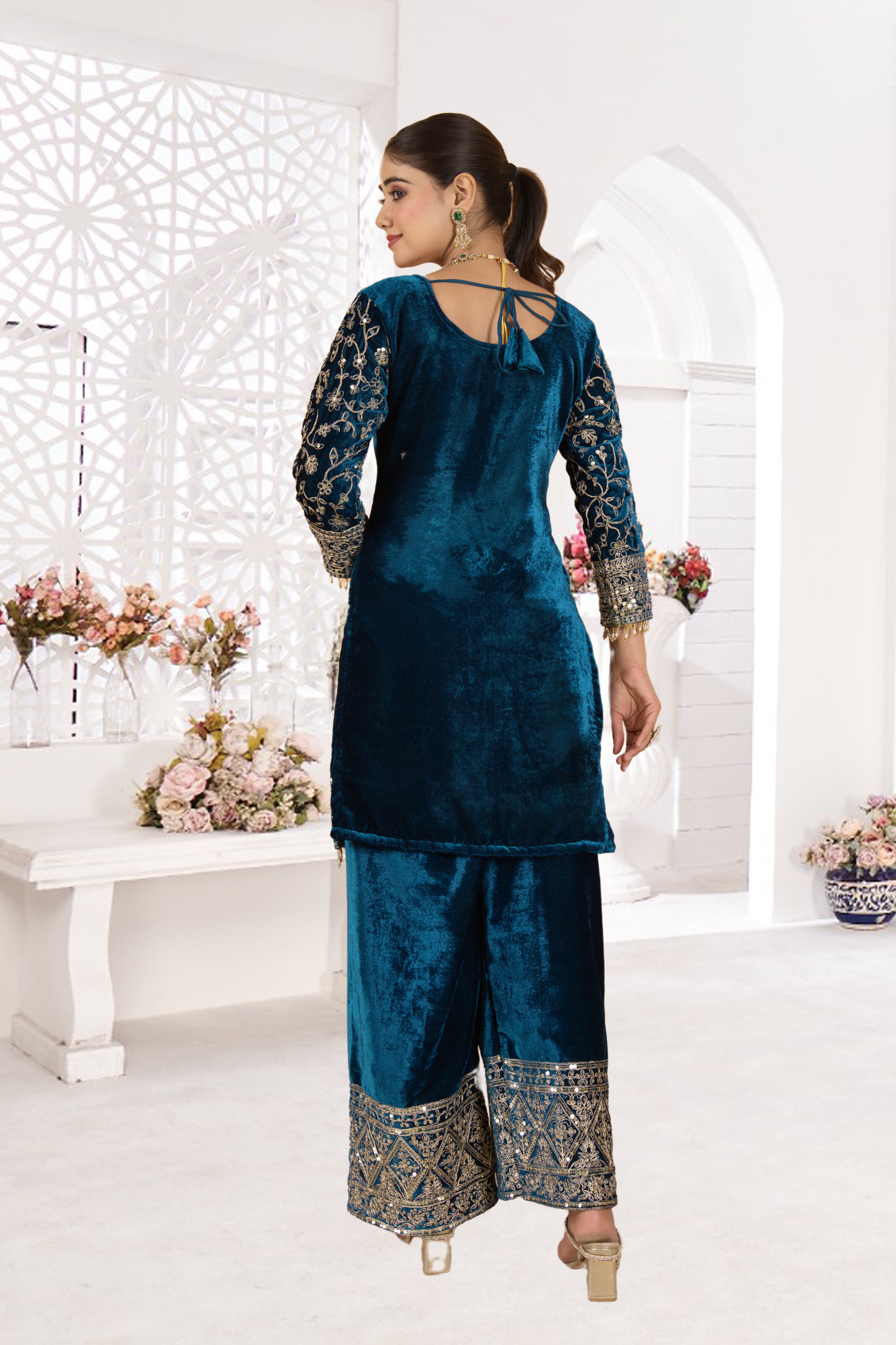 Royal Velvet Embroidered Suit Set-( NF-1231)