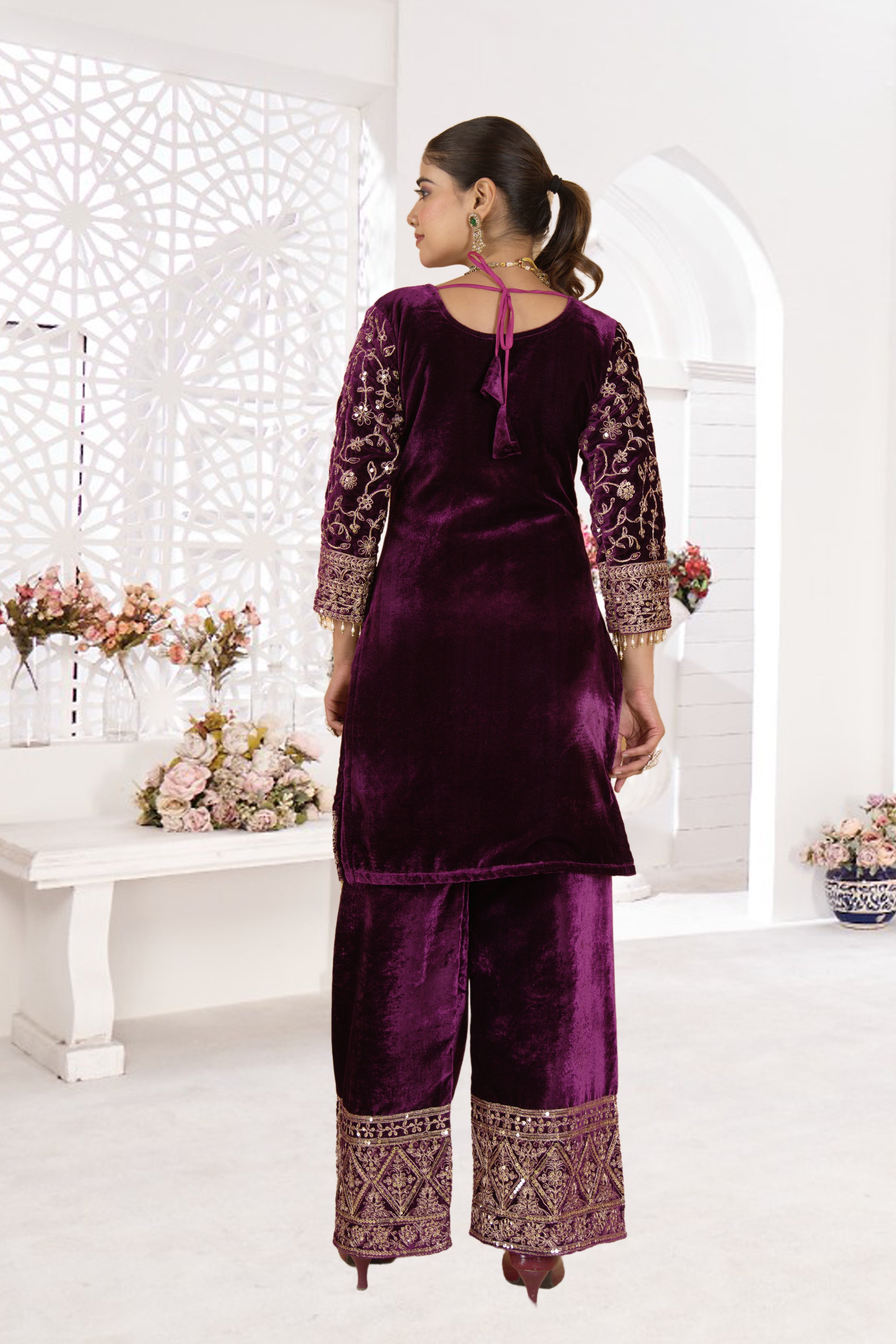 Royal Velvet Embroidered Suit Set-( NF-1231)
