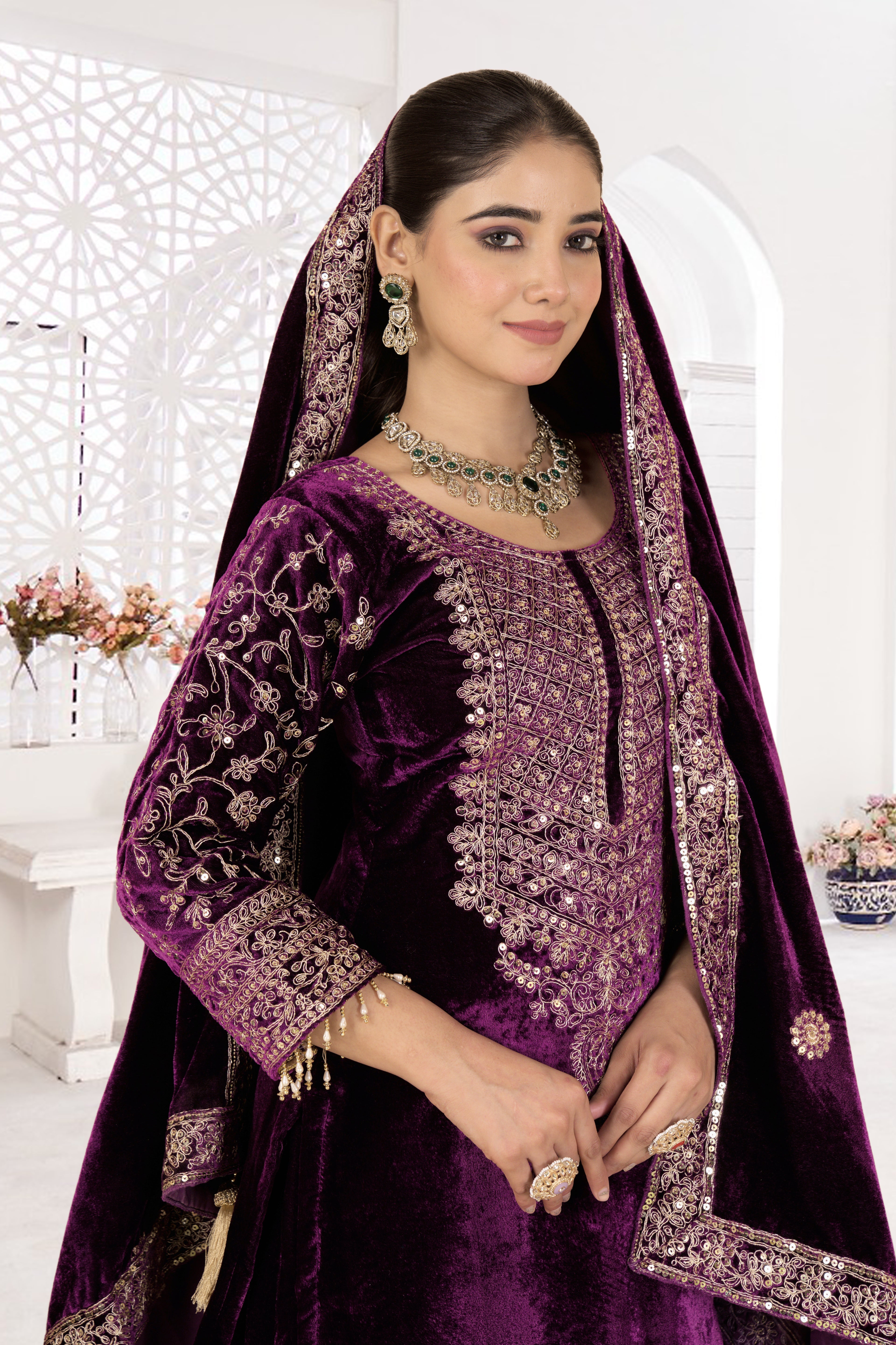 Royal Velvet Embroidered Suit Set-( NF-1231)