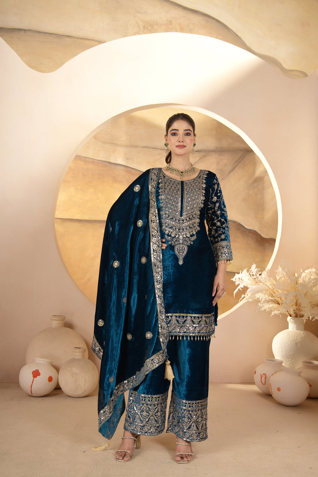 Royal Velvet Embroidered Suit Set-( NF-1231)