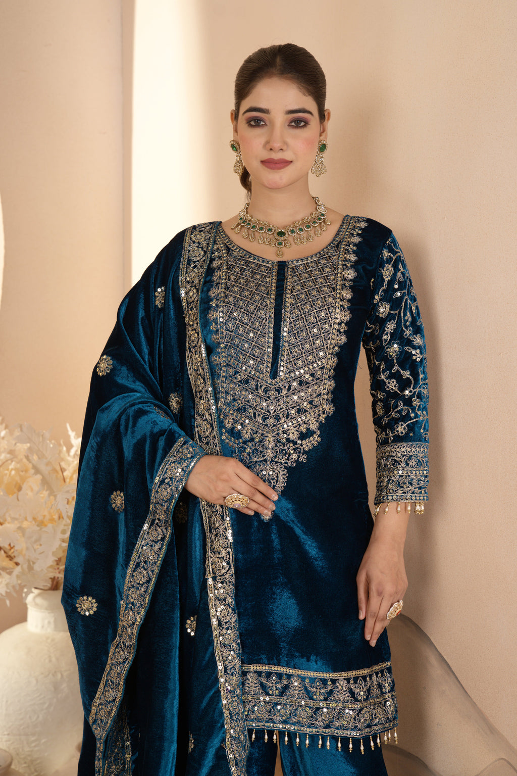 Royal Velvet Embroidered Suit Set-( NF-1231)