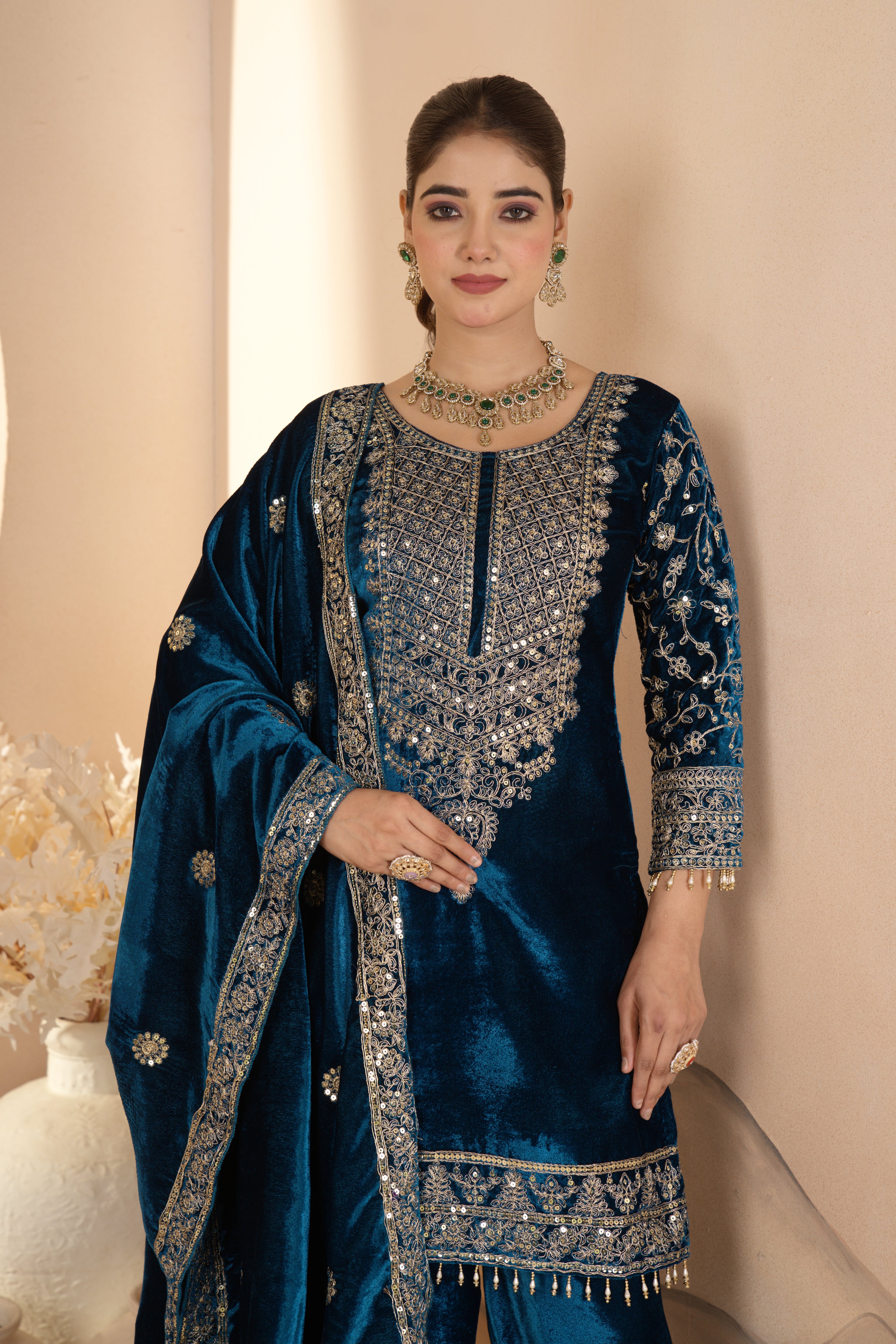 Royal Velvet Embroidered Suit Set-( NF-1231)