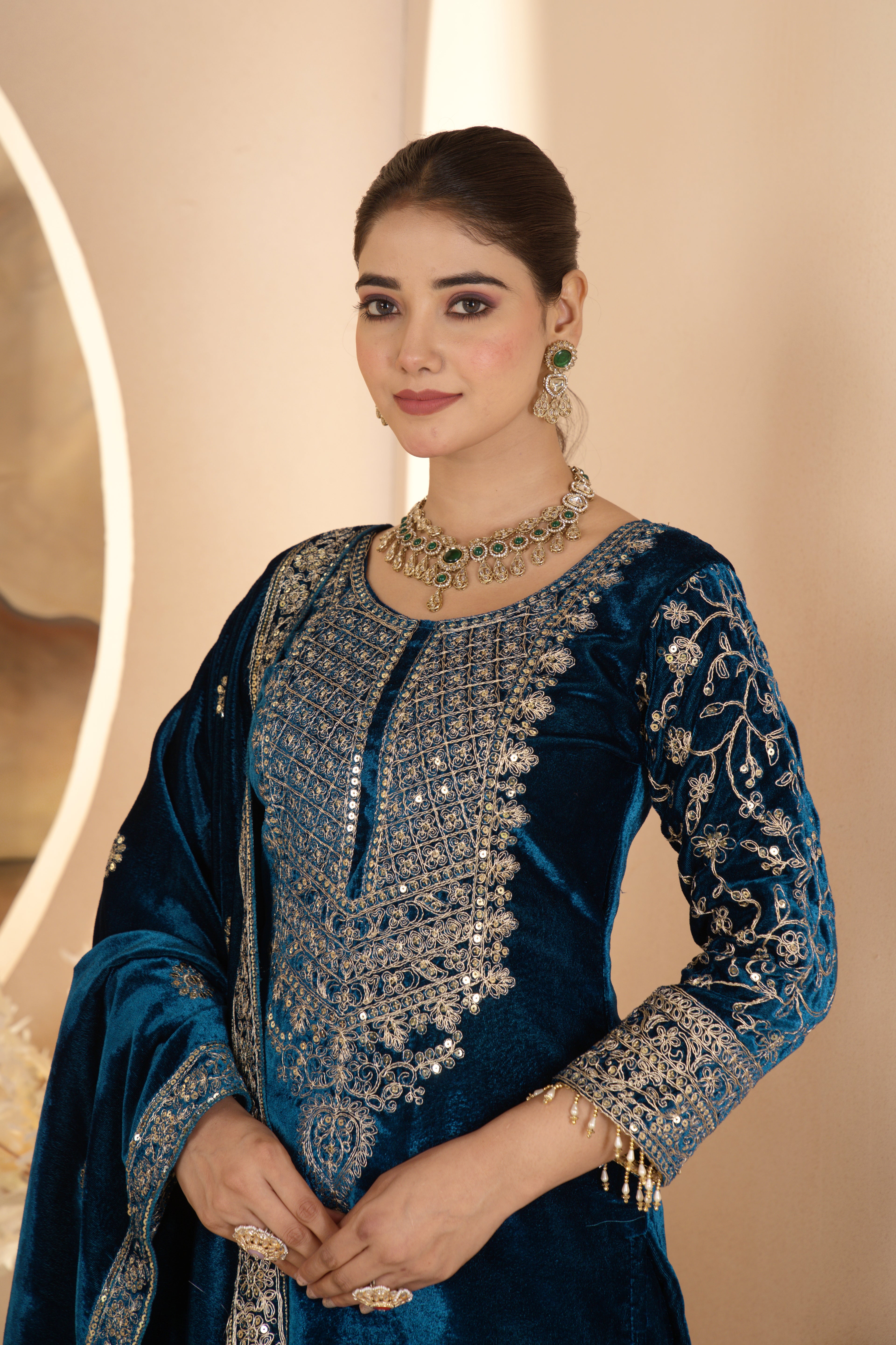Royal Velvet Embroidered Suit Set-( NF-1231)