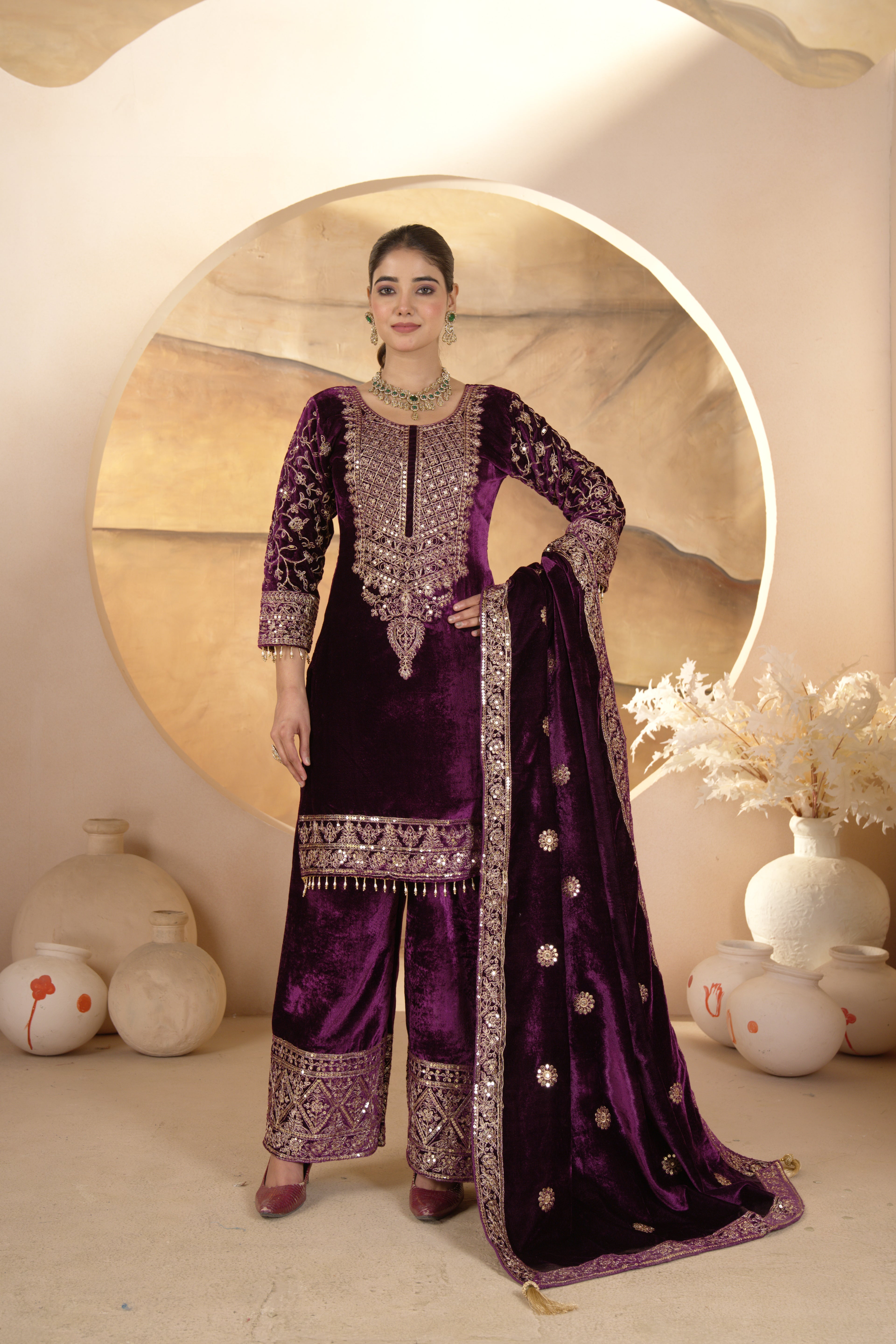 Royal Velvet Embroidered Suit Set-( NF-1231)