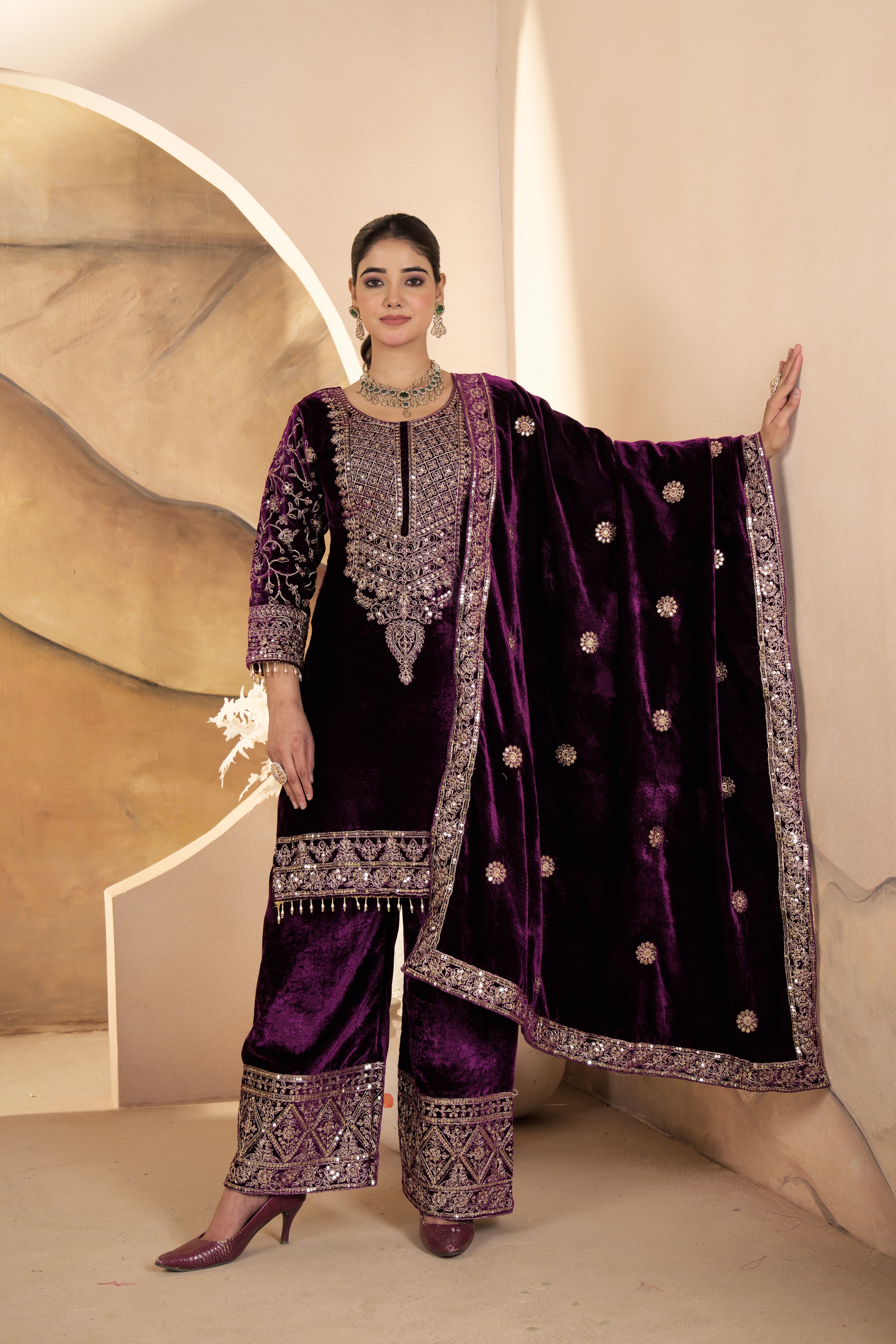 Royal Velvet Embroidered Suit Set-( NF-1231)
