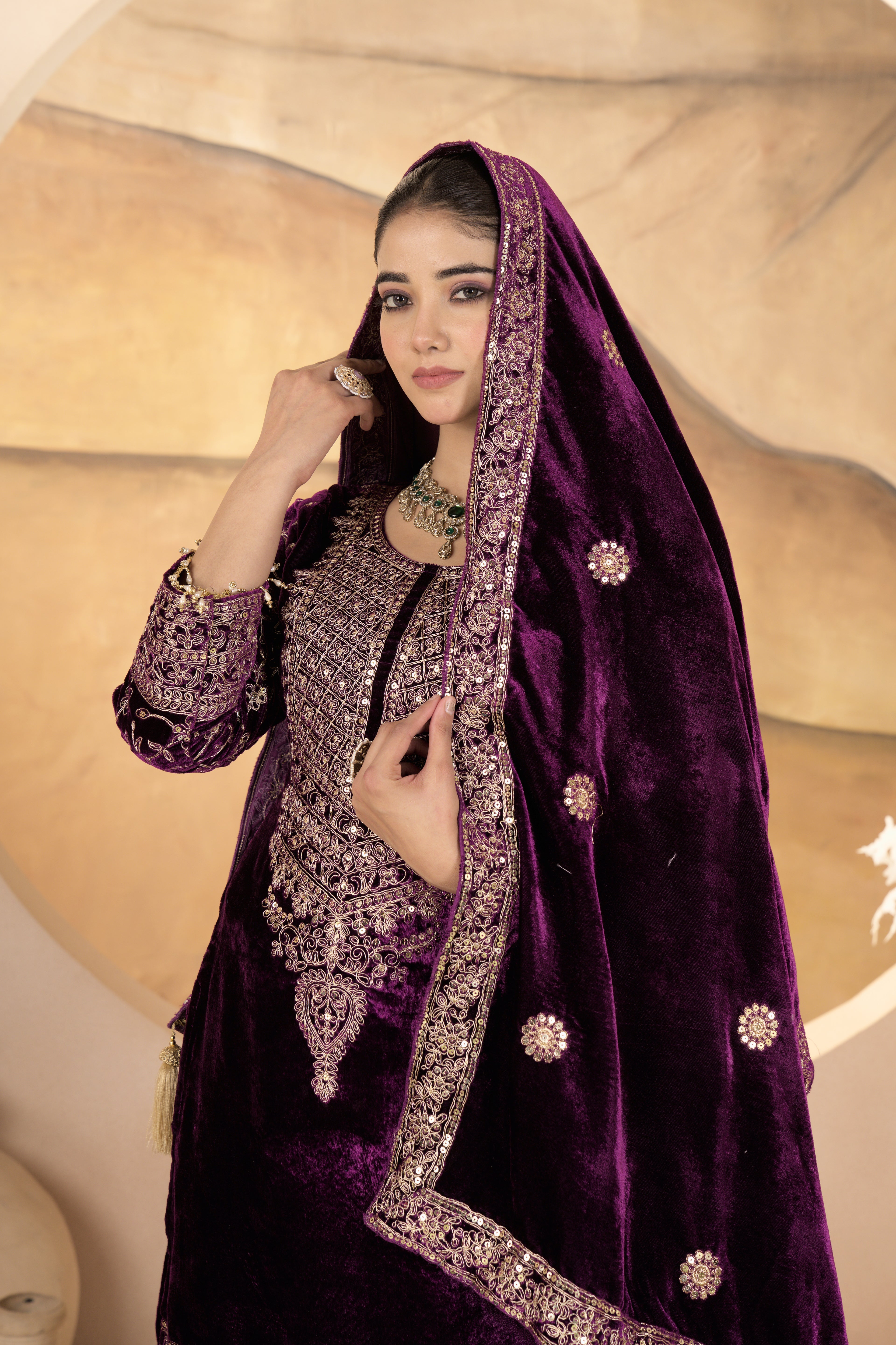 Royal Velvet Embroidered Suit Set-( NF-1231)