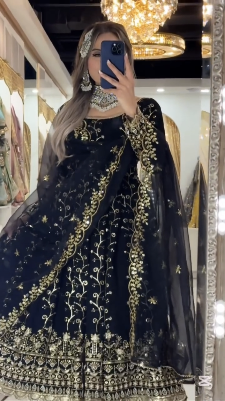 Premium Black Blooming Embroidered Anarkali Suit for Womens