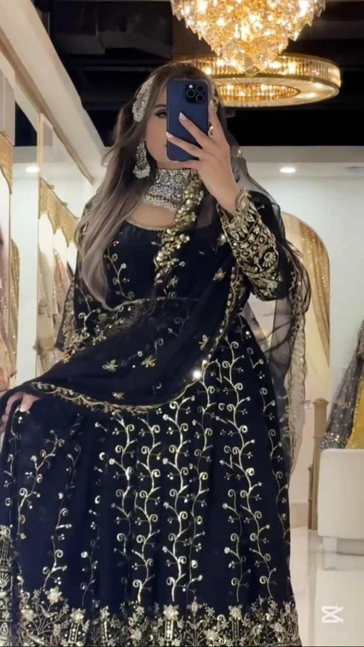 Premium Black Blooming Embroidered Anarkali Suit for Womens