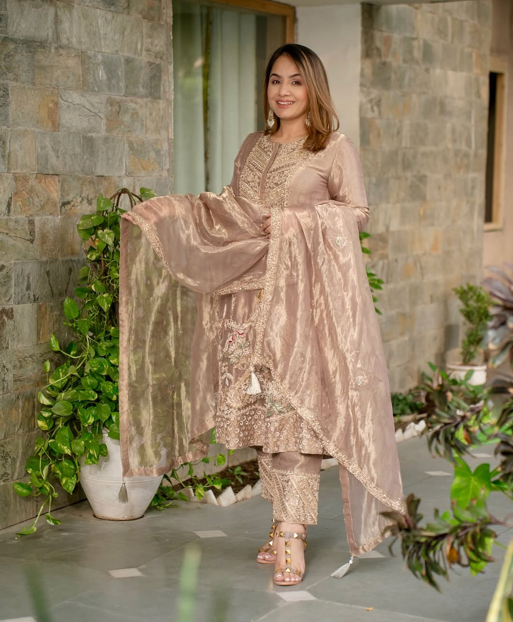 Premium Designer Embroidered Top,Pant Set with Dupatta-NF-(1243)