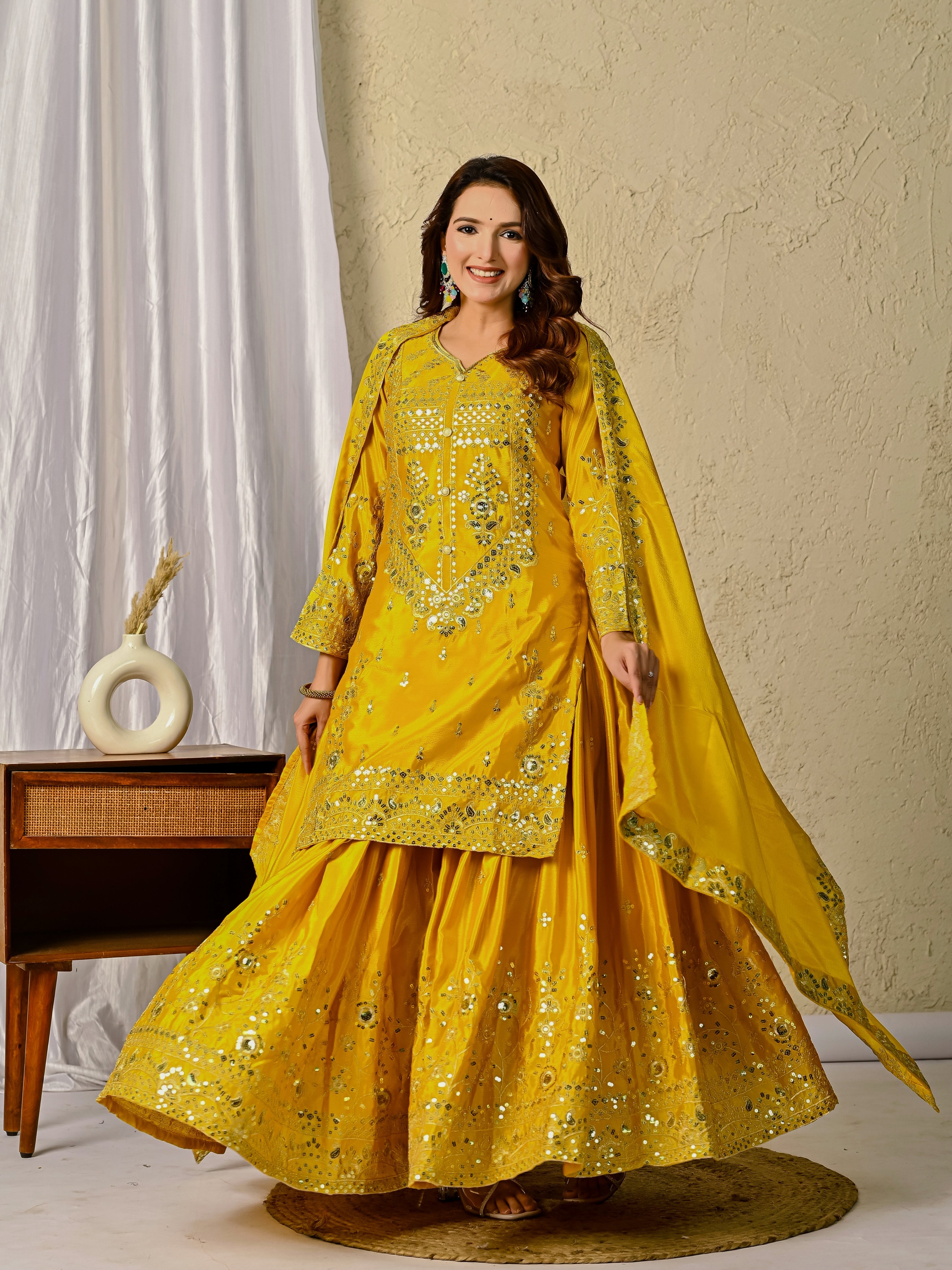 Launching New Designer Party Wear Set – Top, Sharara Palazzo &amp; Dupatta-(NF-1248)