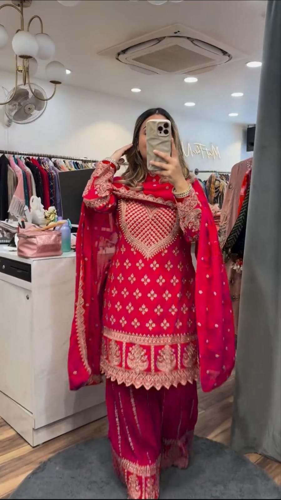 Designer Party Wear Top with Sharara Palazzo & Dupatta | Premium Chinnon Silk