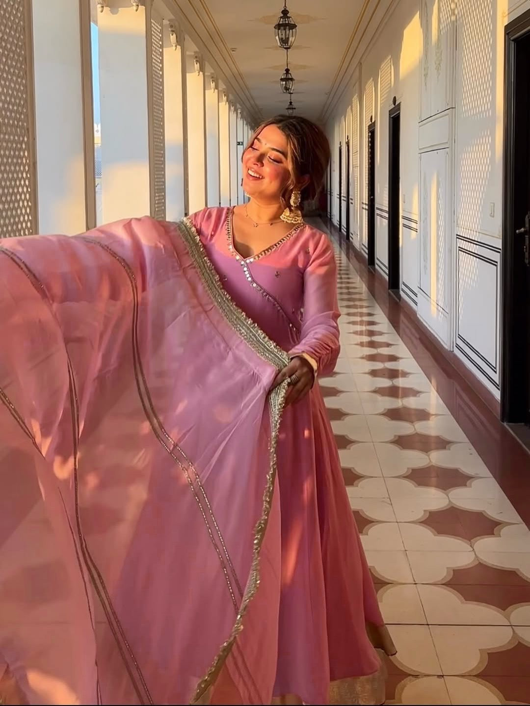 Fancy Designer Tabby Organza Anarkali Suit with Sequins Work