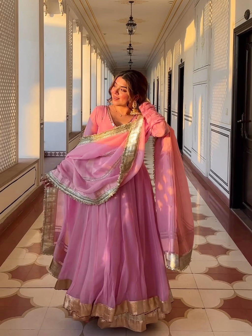 Fancy Designer Tabby Organza Anarkali Suit with Sequins Work