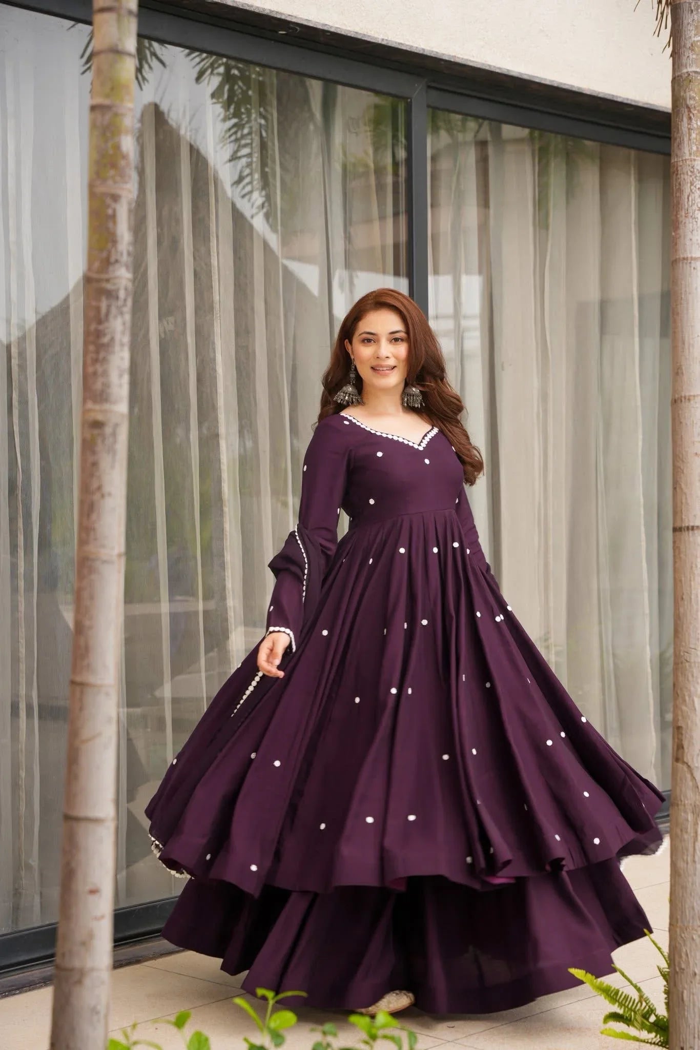 Wine Purple Designer Anarkali Palazzo Set | Your Designer Studio