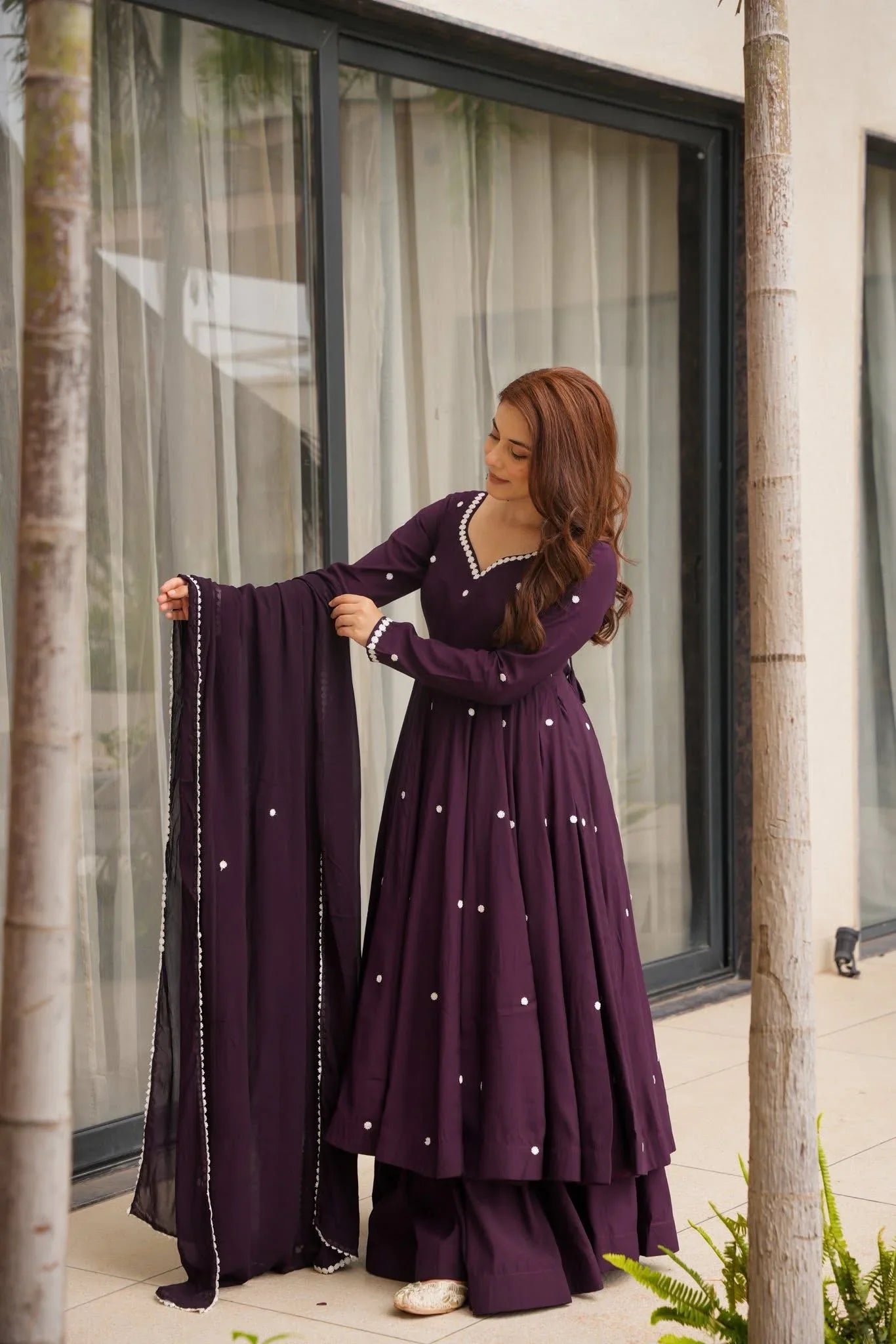 Wine Purple Designer Anarkali Palazzo Set | Your Designer Studio