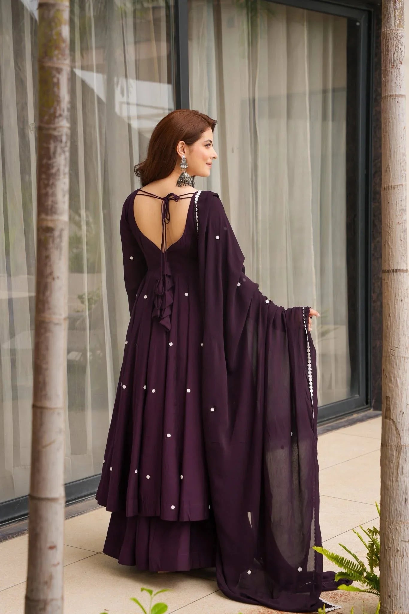Wine Purple Designer Anarkali Palazzo Set | Your Designer Studio