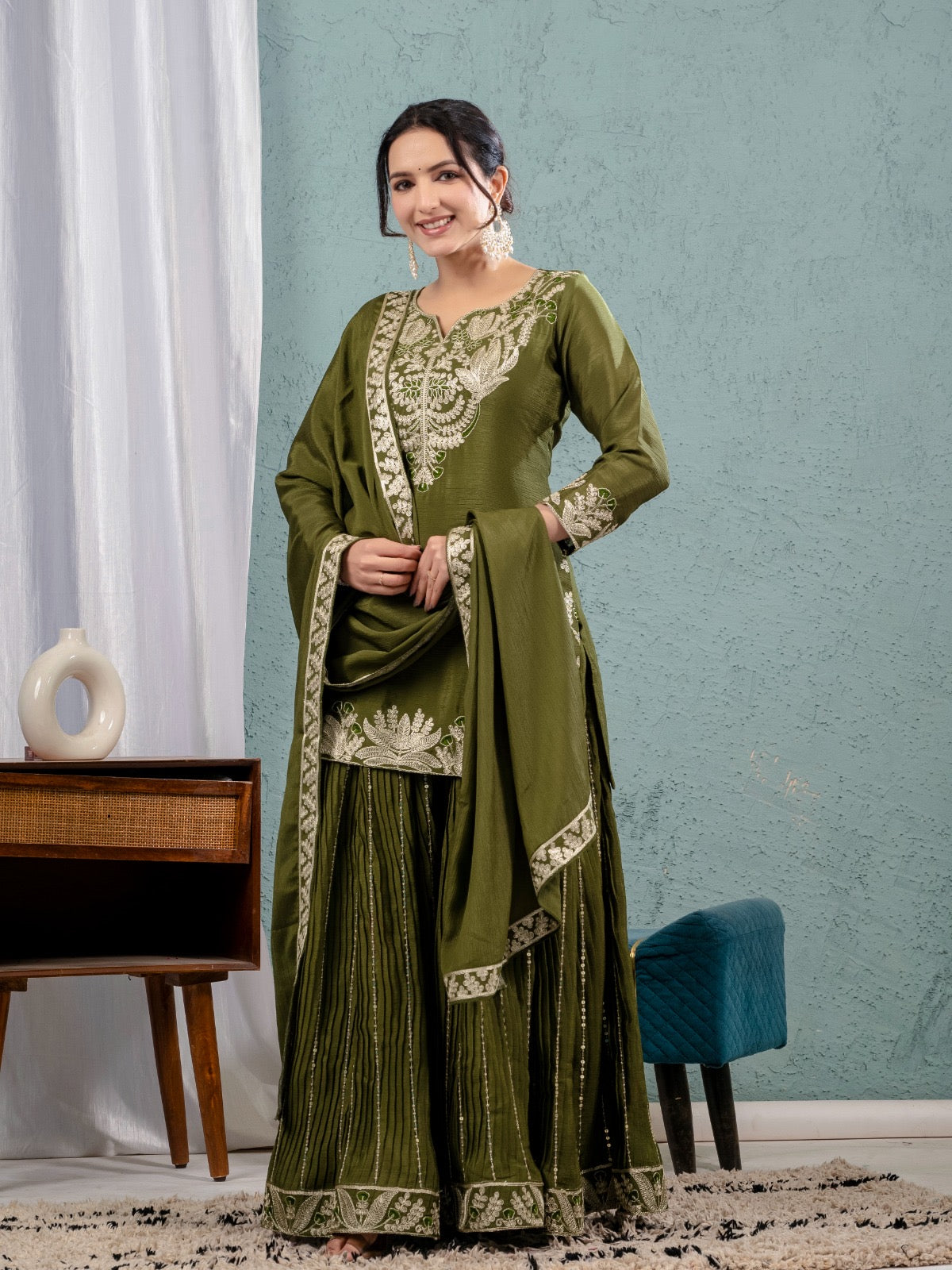 Luxury Partywear Sharara Suit – Chinnon Silk & Sequence Work (ND-5023)
