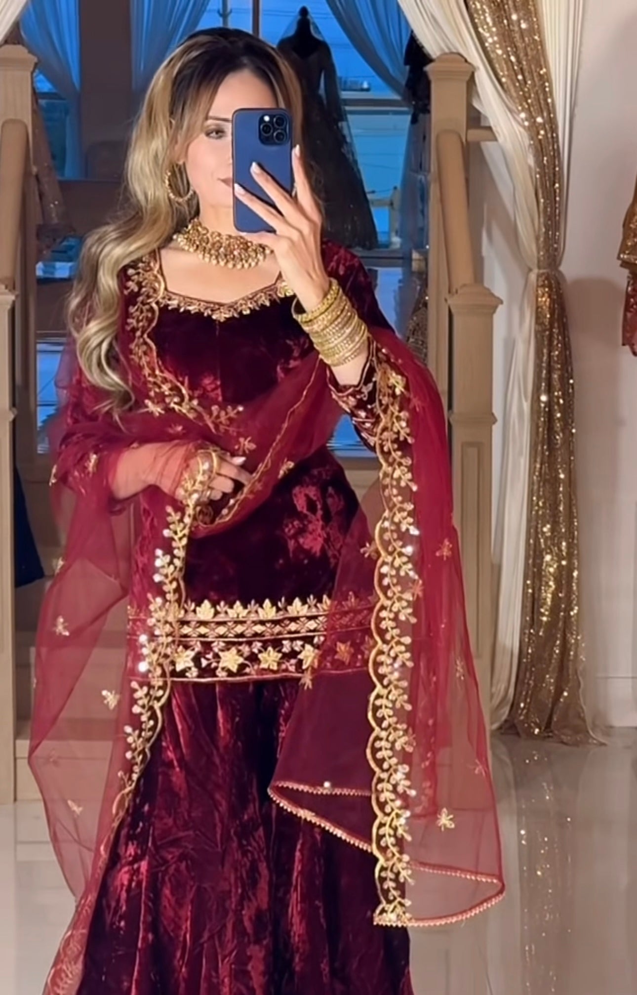 Royal Designer Embroidered Velvet Sharara Suit – MD-3069