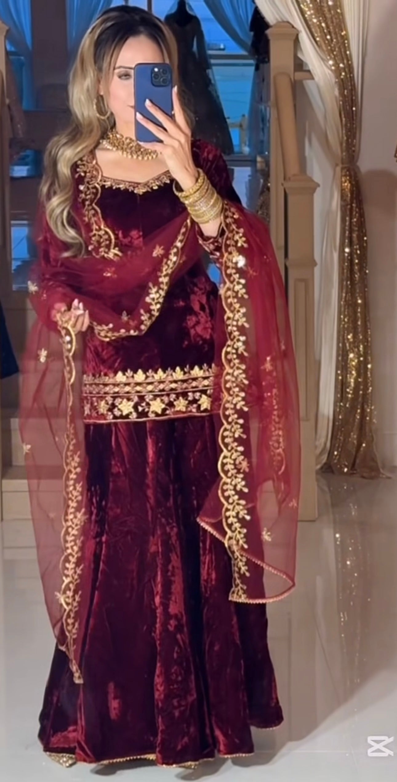 Royal Designer Embroidered Velvet Sharara Suit – MD-3069